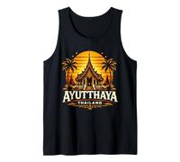 Ayutthaya Tailandia Retro Puesta del Sol Templo Ruinas Viajes Diseño Camiseta sin Mangas