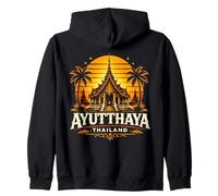 Ayutthaya Tailandia Retro Puesta del Sol Templo Ruinas Viajes Diseño Sudadera con Capucha