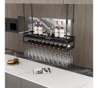 AYVADA Botellero Industrial para Colgar, Estante para Copas de Vino de Techo Ajustable, Copas para Copas de Vino de Metal, Estante de Vidrio de Metal de 2 Capas, Soporte para Botellas de Bar (Size