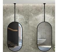 AYVADA Espejo Colgante de Techo Ovalado Cuarto de baño Espejo de Barra Colgante Negro 40 cm x 70 cm 50 cm x 70 cm Guardarropa de Entrada Espejo Colgante de Pluma de Metal Personalizable