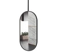 AYVADA Espejo Colgante de Techo Ovalado, para baño, Dormitorio, baño, baño, vestidor, Espejo, Colgante, Personalizable, con Marco de Metal Negro
