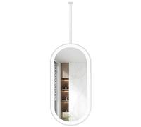AYVADA Espejo de baño Ovalado con luz LED, para Colgar en el Techo, para Maquillaje y Afeitado, con Marco de Metal Blanco - Brazo de Espejo Personalizable (40 cm x 70 cm)