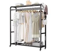 AYVADA Robusto Perchero de Burro, Independiente de Doble Varilla y Perchero de Metal, con Ruedas, Giratorio 360°, para Ropa o Bolsos, Carga 120 kg, 150x50x150CM