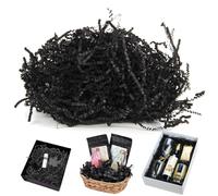 AYVRUOP 200g Relleno para Cajas Regalos,Papel Triturado Negro,Virutas de Papel para Relleno,Relleno de Papel de Seda Triturado para Cestas de Regalo,Relleno de Rafia,para Decorar Regalos,Halloween