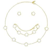AYVRUOP Conjuntos de Joyas para Mujer Trébol de Cuatro Hojas Niñas,18K Oro Plateado Acero Inoxidable Doble Cara Collar,Pendientes,Pulsera,Juegos de Joyas para Mujer(Blanco)