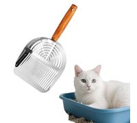 Aywenny Cuchara de arena para gatos de metal de acero inoxidable con soporte, pala de arena resistente y tamiz de velocidad, agujeros de doble ancho para una limpieza rápida, adecuada para caja de