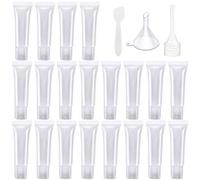 AYWFEY 20 piezas Tubos Vacíos Rellenables + embudo de plástico + pipeta + raspador, mini tubo de contenedor transparente recargable, para proyectos de bricolaje de viaje y cosméticos, 8ml