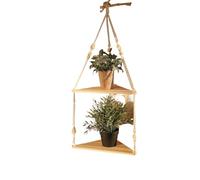 AYWTIUN Corner Shelf Macrame Wall Hanging Wood Floating Shelves Rustic Wall Shelf Decor Storage Rack for Plants Pots Photo Frames para estantería(Size2)