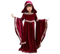 AYWTIUN Vestido vintage de bruja Vestido de corte medieval vintage con capucha, túnica roja, vestido renacentista Caperucita Roja(Girls dress,L-13x33cm)