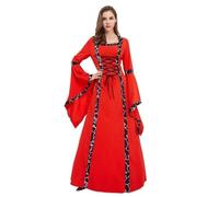 AYWTIUN Vestido vintage de bruja Vestido largo medieval vintage con capucha, cuello cuadrado, mangas acampanadas y falda acampanada(Red,S)