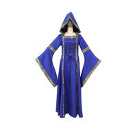 AYWTIUN Vestido vintage de bruja Vestido vintage con capucha, cuello cuadrado, mangas acampanadas, falda ancha, disfraz de cosplay(Blue,S)