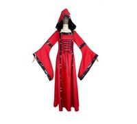 AYWTIUN Vestido vintage de bruja Vestido vintage con capucha, cuello cuadrado, mangas acampanadas, falda ancha, disfraz de cosplay(Red,L)