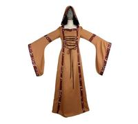 AYWTIUN Vestido vintage de bruja Vestido vintage con capucha, cuello cuadrado, mangas acampanadas, falda ancha, disfraz de cosplay(Brown,XXL)