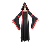 AYWTIUN Vestido vintage de bruja Vestido vintage con capucha, cuello cuadrado, mangas acampanadas, falda ancha, disfraz de cosplay(Black,S)