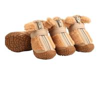 AYXAMO Zapatos Perro, Botas Perro 4 unids/Set Botas de Lana for Perros, Suela Goma Antideslizante for Invierno, Zapatos for Cachorros, Nieve for, Protectores Patas for Exteriores(Brown,3)