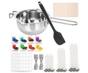 Ayxnzjsjm Kit de Fabricación de Velas Juego de Velas DIY de Regalo con Crisol de 600mL, 100 Mechas para Velas, 8 Tintes para Velas, 100 Pegatinas para Velas, 8 Portamechas, 2 Portamechas Metálicos