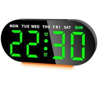 Ayybboo Despertador Digital 7,09" con Pantalla LED Grande, Reloj de Noche con Luz Nocturna 3 Niveles, Doble Alarma Programable, USB Carga y Temperatura, Snooze,12/24H (Verde)
