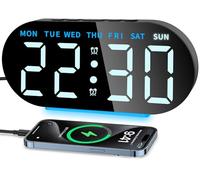 Ayybboo Despertador Digital 7,09" con Pantalla LED Grande,Reloj de Noche con Luz Nocturna 3 Niveles,Doble Alarma Programable,USB Carga y Temperatura,Snooze,12/24H (Azul)