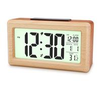 Ayybboo Despertador Digital de Madera con Pantalla Grande, Sensor de Luz Automático, Fecha y Temperatura, Reloj Despertador a Pilas (Baterías No Incluidas) (Marrón Oscuro)