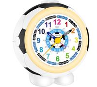 Ayybboo Despertador Infantil Analógico Fútbol con Luz Nocturna y Snooze,Reloj Despertador Silencioso Educativo para Niños y Niñas (Blanco y Negro)