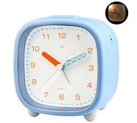 Ayybboo Reloj Despertador Analógico, Despertador para Niños y Niñas sin Tictac, Colorido Reloj Despertador de Aprendizaje para Dormitorio Infantil con Esfera Multicolor con Luz Nocturna (Azul)
