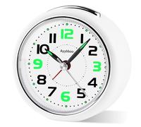 Ayybboo Reloj Despertador Analógico sin Tictac con Luz Nocturna y Función Snooze, Despertador Portátil de Viaje Personas con Sueño Profundo, Reloj para Despertador a Batería Dormitorio Salón (Blanco)