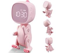 Ayybboo Reloj Despertador Digital Infantil,3 Alarmas,Snooze,Despertador Dino de Forma Variable para Niñas Niños, Temporizador de Luz Nocturna,Batería Recargable Incorporada,Cronómetro (Rosa)