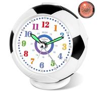 Ayybboo Reloj Despertador Infantil para Niña y Niño,Analógico Educativo Silencioso sin Tictac con Luz Nocturna y Snooze,Regalo para Vuelta al Cole（Fútbol - Blanco）