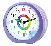 Ayybboo Reloj Despertador Infantil para Niña y Niño,Analógico Educativo Silencioso sin Tictac con Luz Nocturna y Snooze,Regalo para Vuelta al Cole（Lavanda）