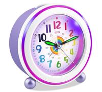 Ayybboo Reloj Despertador Infantil para Niña y Niño,Analógico Educativo Silencioso sin Tictac con Luz Nocturna y Snooze,Regalo para Vuelta al Cole (Púrpura)