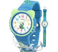 Ayybboo Reloj Infantil Niña Niño,3D Orejas de Gato Analógico Relojes de Pulsera con Agujas Luminiscentes,30M Impermeable Reloj de Aprendizaje para niños con Correa Impresa para 4-12 Años (Azul)