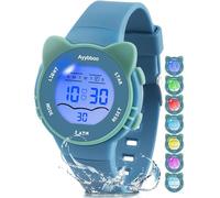 Ayybboo Reloj para Niños,7 Colores de Luces LED Intermitentes Reloj Digital Impermeable para Niños y Niñas de 3 a 12 Años (Azul)