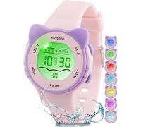 Ayybboo Reloj para Niños,7 Colores de Luces LED Intermitentes Reloj Digital Impermeable para Niños y Niñas de 3 a 12 Años (Rosa)
