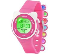 Ayybboo Reloj para Niños,7 Colores de Luces LED Intermitentes Reloj Digital Impermeable para Niños y Niñas de 4 a 12 Años (Fucsia)
