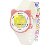 Ayybboo Reloj para Niños,7 Colores de Luces LED Intermitentes Reloj Digital Impermeable para Niños y Niñas de 4 a 12 Años (Blanco)
