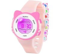 Ayybboo Relojes digitales para niños y niñas, 7 luces de color, impermeables, bonitos relojes de pulsera para niños con cronómetro de alarma, gran regalo para niñas y niños de 5 a 13 años, Rosa