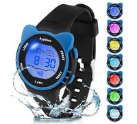 Ayybboo Relojes para Niños,Reloj Infantil con 7 Luces de Colores,Reloj Digital para Niños con Motivo de Gato,Resistente al Agua 3ATM Correa Suave Relojes para Niños y Niñas de 4 a 12 Años (Azul-Negro)