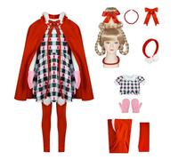AYYOHON Disfraz de Cindy Lou Who para mujer, 8 piezas, trajes de Navidad, vestido de capa, pantimedias, guantes, diadema y peluca para disfraz, talla XL