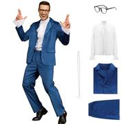 AYYOHON Disfraz de espía swinger de los años 80 y 90 para hombre, disfraz de Halloween, traje azul y morado, traje de terciopelo con gafas, collar L