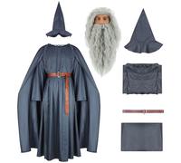 AYYOHON Disfraz de Gandalf con peluca para adultos, disfraz de señor Mithrandir con capa gris, sombrero de mago, capa para Halloween, cosplay