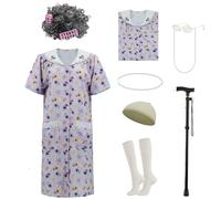 AYYOHON Disfraz de mujer vieja para mujer, disfraz de abuela, conjunto con camisón, vestido de mujer mayor, trajes de abuela, Halloween, cosplay, traje S/M