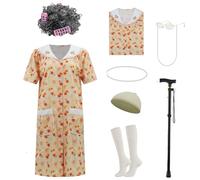AYYOHON Disfraz de mujer vieja para mujer, disfraz de abuela, conjunto con camisón, vestido de mujer mayor, trajes de abuela, Halloween, cosplay, traje S/M