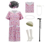 AYYOHON Disfraz de mujer vieja para mujer, disfraz de abuela, conjunto con camisón, vestido de mujer mayor, trajes de abuela, Halloween, cosplay, traje S/M