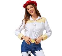 AYYOHON Jessie - Camisa para mujer, disfraz de juguete de dibujos animados, vaqueras, cosplay, camiseta blanca, trajes de Halloween, talla XS