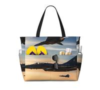 AYYQWE Aircraft Fighter Jets - Bolsa de playa con estampado de aviones de guerra elegante, reutilizable, ligera, para gimnasio, picnic, camping, mujeres y hombres