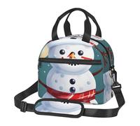 AYYQWE Bolsa de almuerzo con estampado de muñecos de nieve felices de Navidad, gran capacidad, aperitivos, bebidas, sándwiches, frutas, yogur, estudiantes, niños
