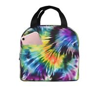 AYYQWE Bolsa de almuerzo de moda con estampado de oso bailando y teñido anudado, escuela, estudiantes, camping, picnic, comida, se mantiene fresca y sabrosa