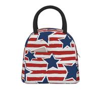 AYYQWE Bolsa de comida térmica funcional con estampado de bandera de estrellas y rayas rojas y blancas, portátil, para escuela, picnic, viajes, rutina diaria