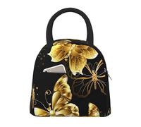 AYYQWE Bolsa de comida térmica funcional con estampado de mariposas blancas y doradas, portátil, para escuela, picnic, viajes, rutina diaria