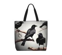 AYYQWE Bolsa de hombro negra con estampado de pájaros en una rama de gran capacidad para mujer, para compras, viajes, playa, trabajo